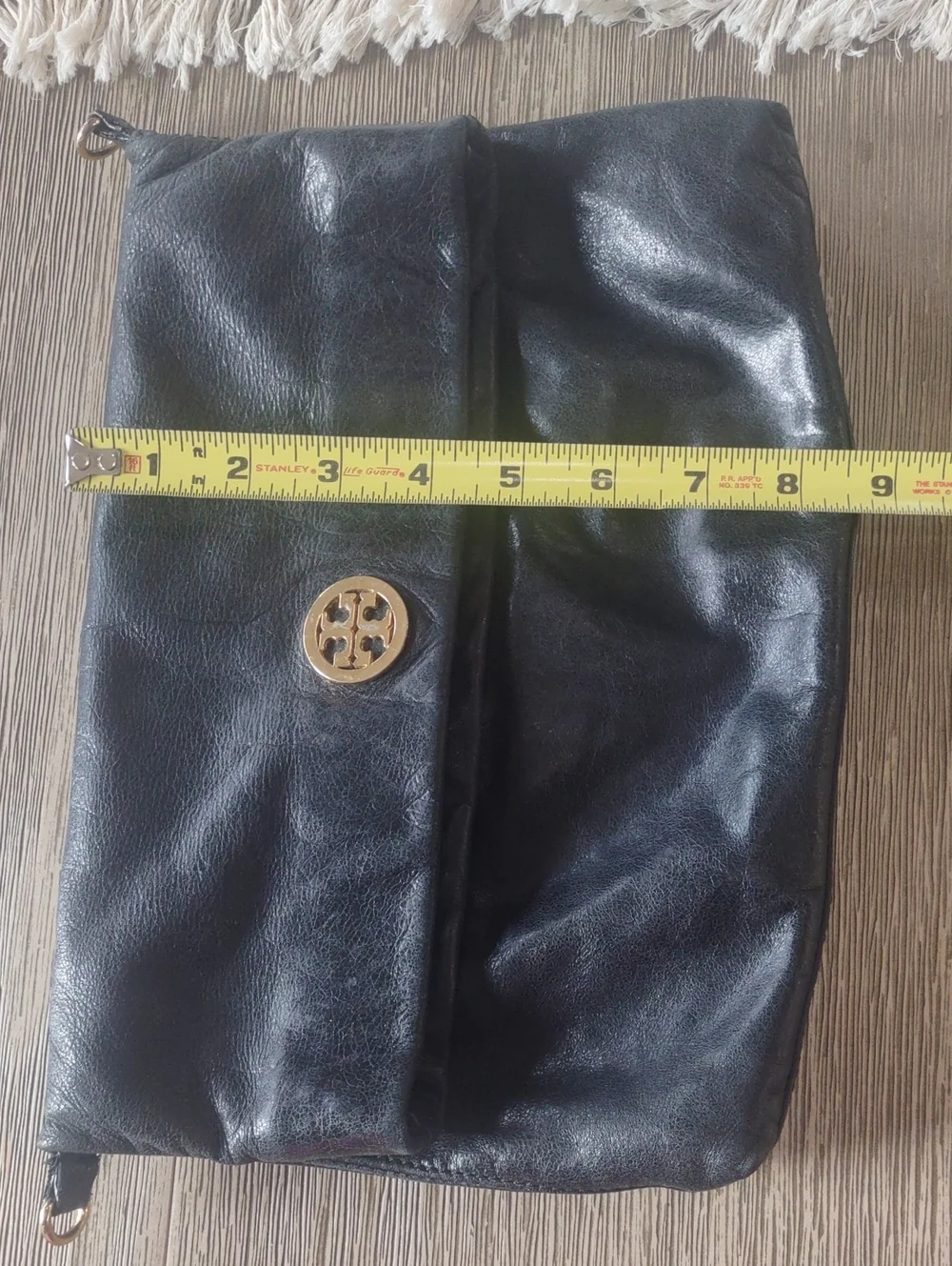 Tory Burch Black Leather Fold-Over/Convertible Crossbody with Gold Tone Logo